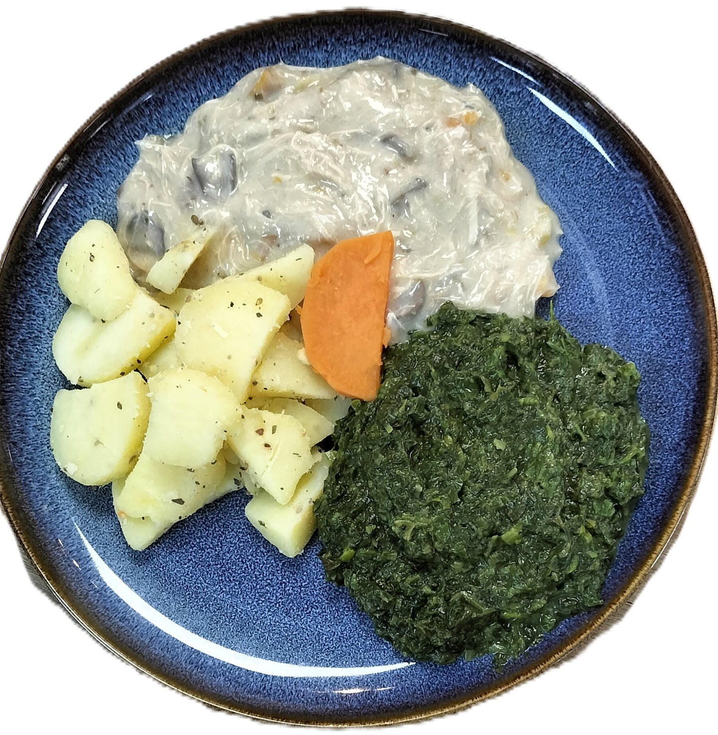 Italiaanse Kipstoof , Spinazie, aardappelschijfjes gestoomd
